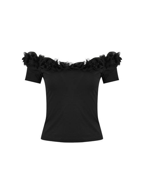 T-shirt roselline in misto cotone e viscosa Caviale NO SECRETS | 261NS079CAVIALE